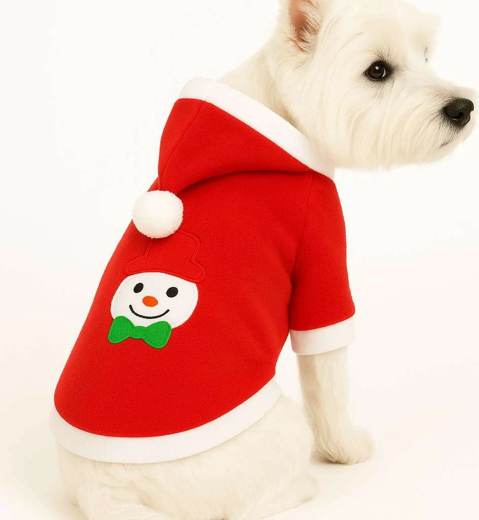 Bluzë me kapuç për qen, e kuqe, Paws & Whiskers, Redsnowmansweat