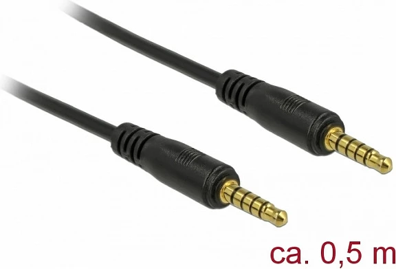 Kabllo audio DeLOCK 85695, 3.5mm mashkull-mashkull, 0.5 m, kontakte të arta, e zezë