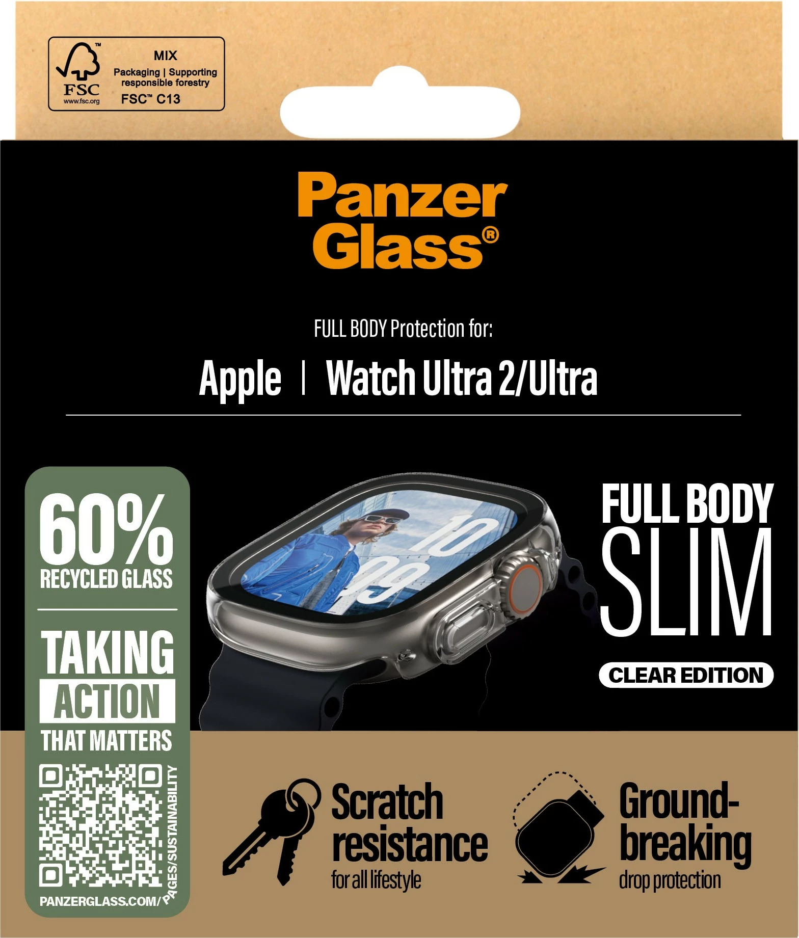 Mbrojtës ekrani PanzerGlass për Apple Watch Ultra 2, transparent