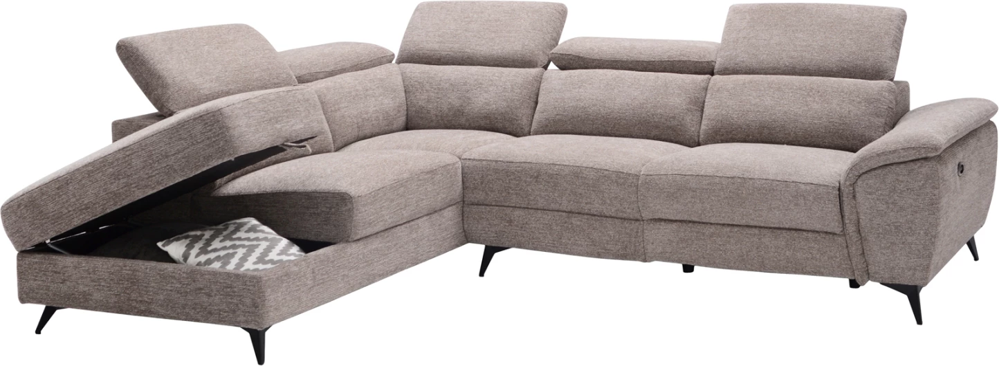 Këndare e majtë me recliner dhe hapësirë për depo, RESTRO FH3339.02L, material bezhë, 284x224x76cm