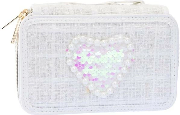 Mbështjellës lapsash Nice 3 nivele, i bardhë, me rruaza dhe sekuenca