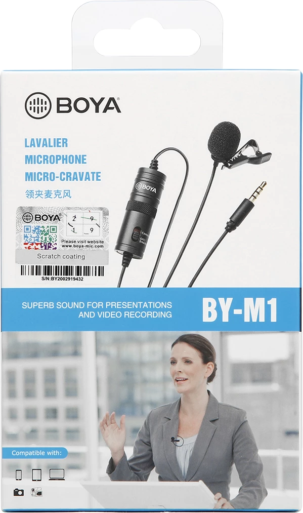 Mikrofon lavalier BOYA BY-M1 me kabllo 6 m, 3.5 mm TRRS, omnidirectional, i zi