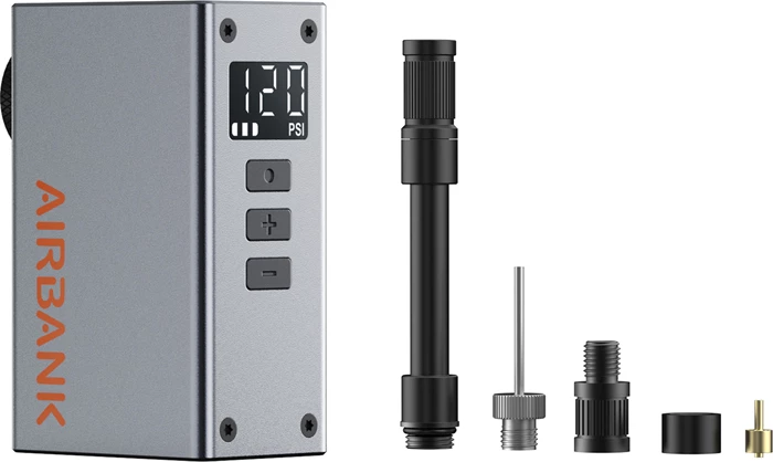 Mini pompë elektrike biçiklete Cycplus AS220 PRO POCKET 2 PRO AIRBANK, 120 PSI, ekran LED, USB-C, bateri 420 mAh, komplet me aksesorë, gri