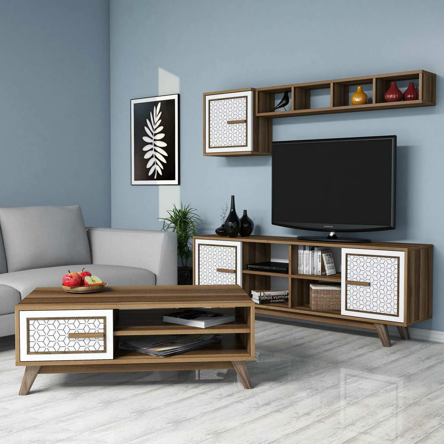 Set mobiljesh për dhomë dite Skye Decor, Ayla, ngjyrë arre dhe e bardhë