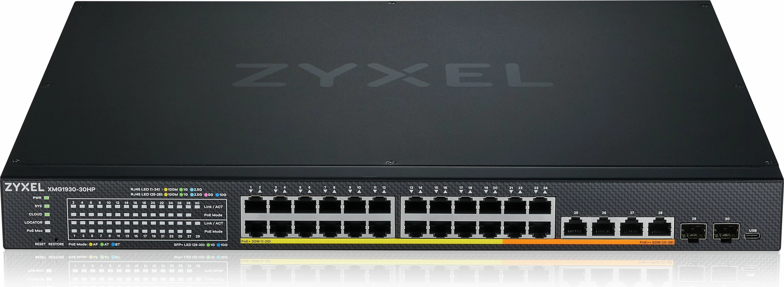 Switch Zyxel XMG1930-30HP, Managed, L3, 2.5G Ethernet, PoE, Rack mounting, 1U