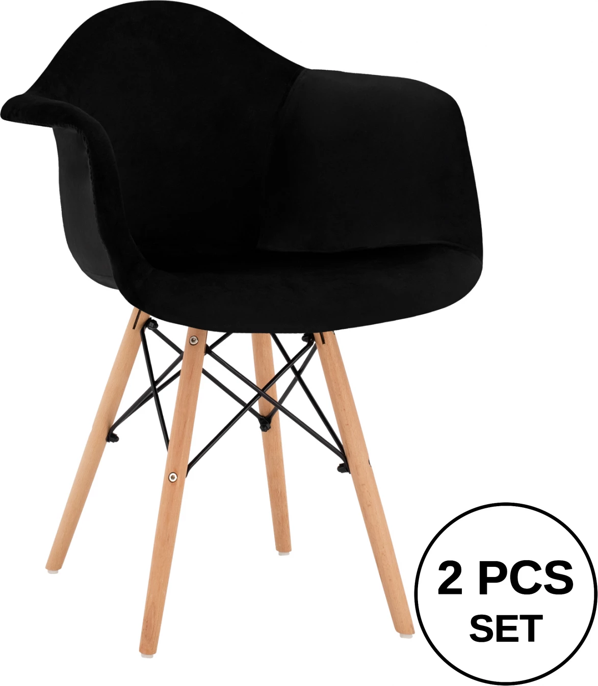 Karrige me krahë, këmbë druri, kadife e zezë, Mirto FH8720.04, 62x62x80 cm., set prej 2 copë