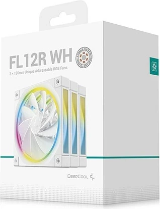 Set ventilatorë për kasë DEEPCOOL FL12R WH-3 IN 1, 12 cm, RGB, 3 copë, Bardhë