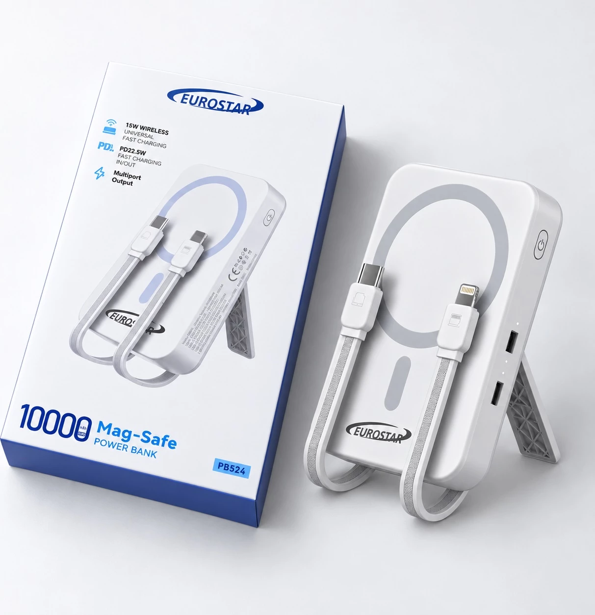 Power Bank Eurostar MagSafe 10000 mAh me Kabllo të Integruara dhe Mbajtëse 2