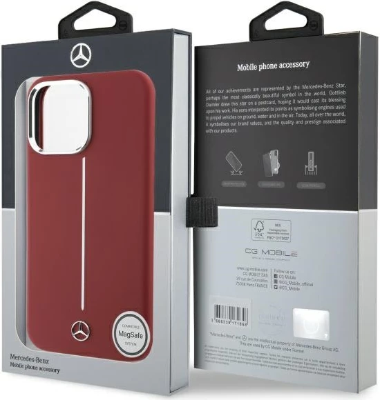 Mbështjellës Mercedes Silicone me vijë të bardhë MagSafe për iPhone 16 Pro Max, Kuq
