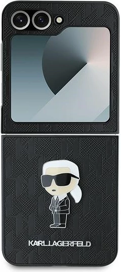 Mbështjellës, Karl Lagerfeld, Saffiano Monogram Ikonik Pin për Samsung Galaxy Z Flip6 (F741), hardcase TPU/PC me lëkurë eko, e zezë