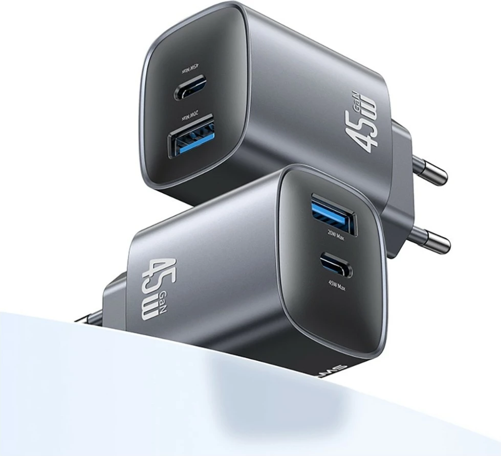 Karikues muri GaN 45W, USAMS CC290 T66 (USA001666), 1x USB-C + 1x USB-A, PD/QC, i zi