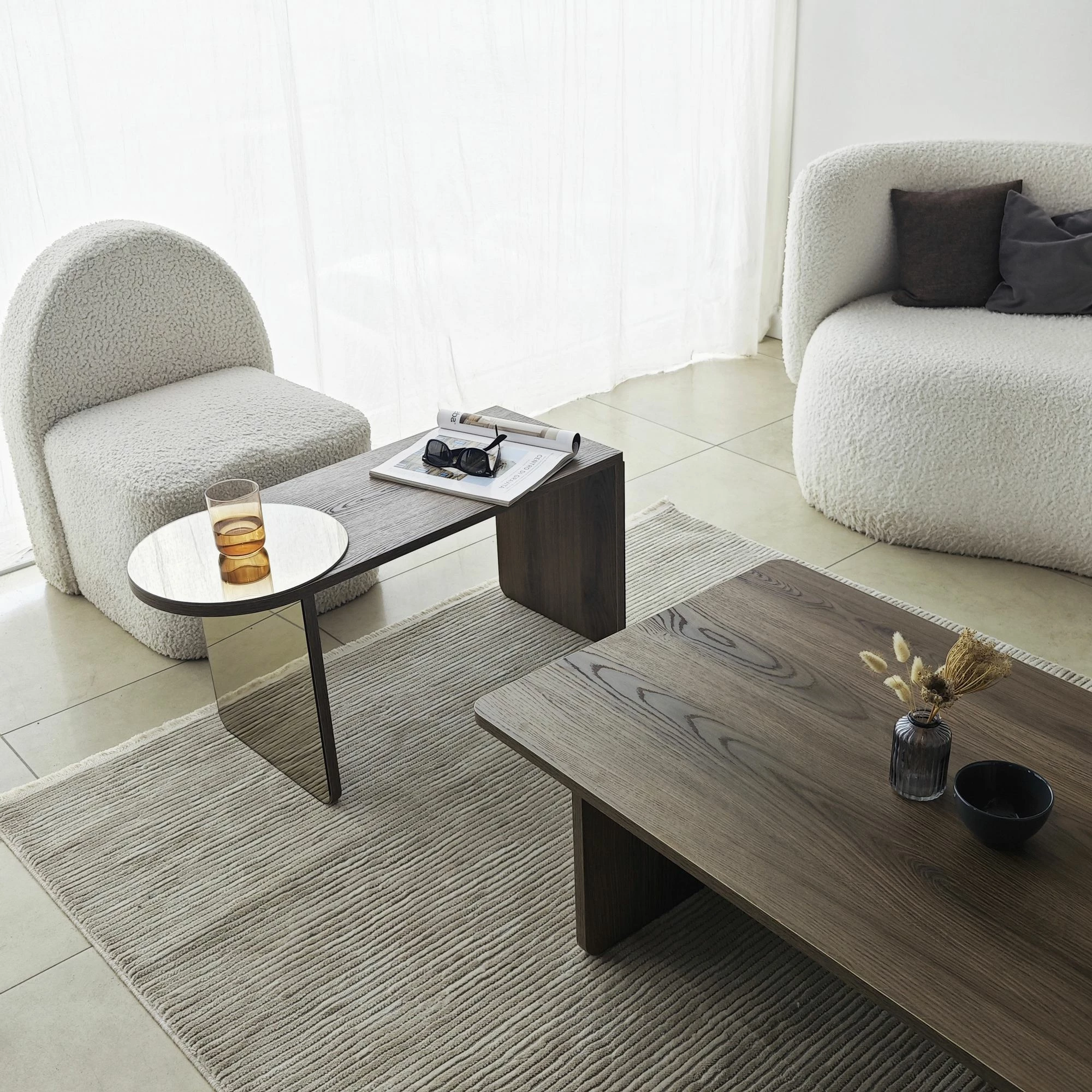 Set tavolinash për kafe Skye Decor, Luna 2, bronzie, arrë