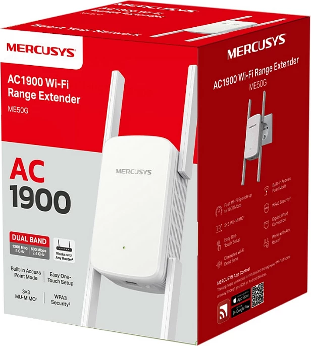 Zgjatës Wi‑Fi Mercusys ME50G AC1900, Dual-Band, Gigabit Ethernet, i bardhë