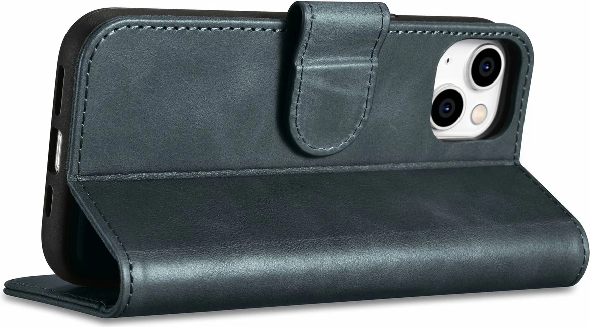 Mbështjellës iCarer Oil Wax Wallet Case 2in1 për iPhone 14, lëkurë natyrale, Anti-RFID, Blu