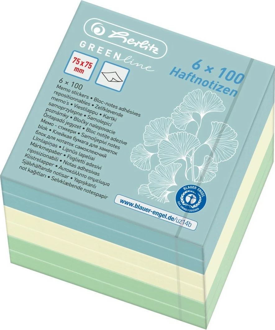Memo ngjitës herlitz 50033430, 75x75mm, 600 fletë, ngjyra të përziera
