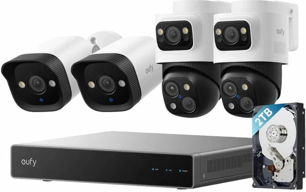 sistem monitorimi sigurie NVR PoE Anker eufy Security S4, 4 kamera (2x eufy E40 + 2x eufy S4), HDD 2TB, 8-kanal (zgjerim deri 16), 4K, bardhë/zi