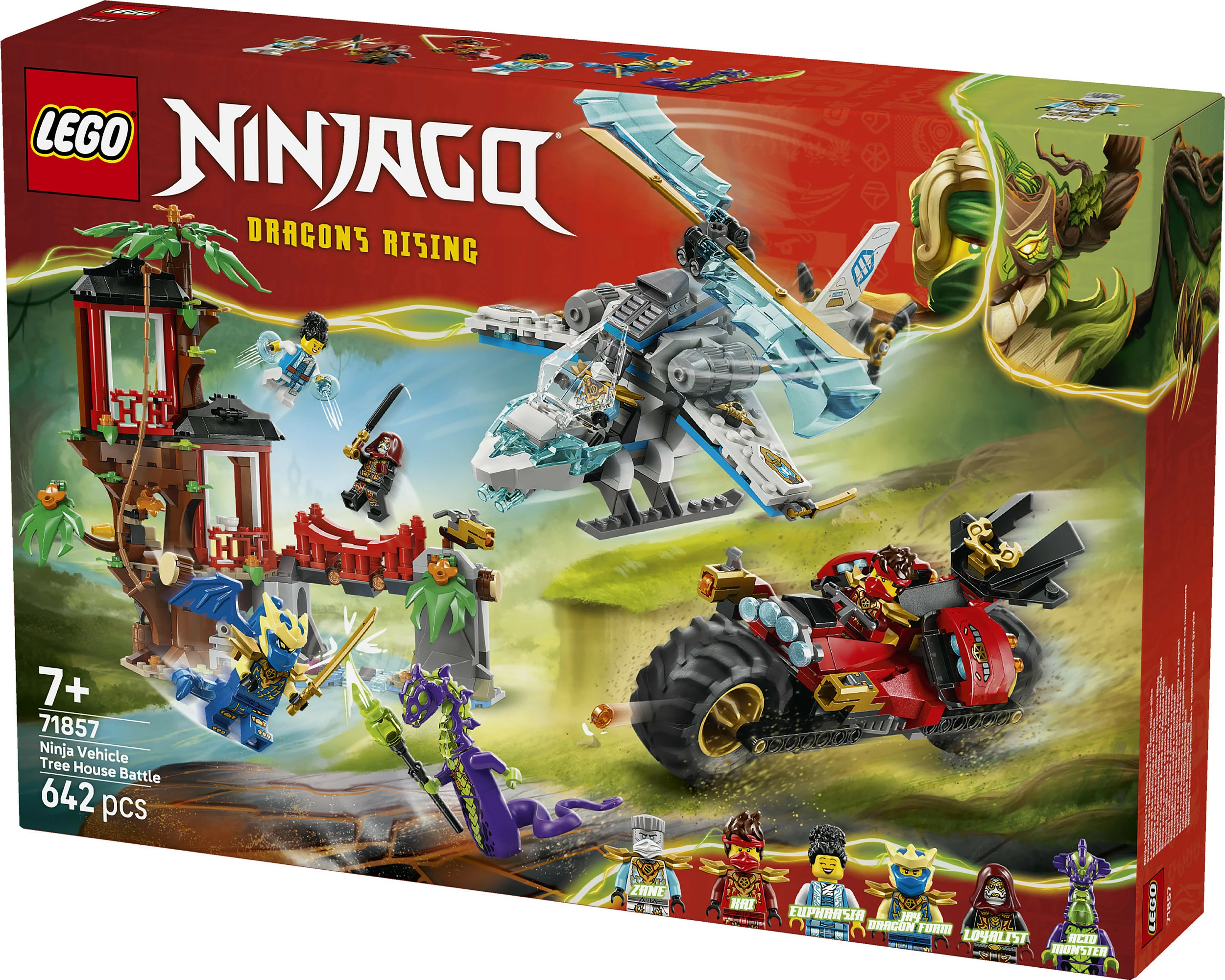 Set ndërtimi LEGO NINJAGO 71857 Ninja Vehicle Tree House Battle, 642 pjesë, 6 minifigura, multikolor
