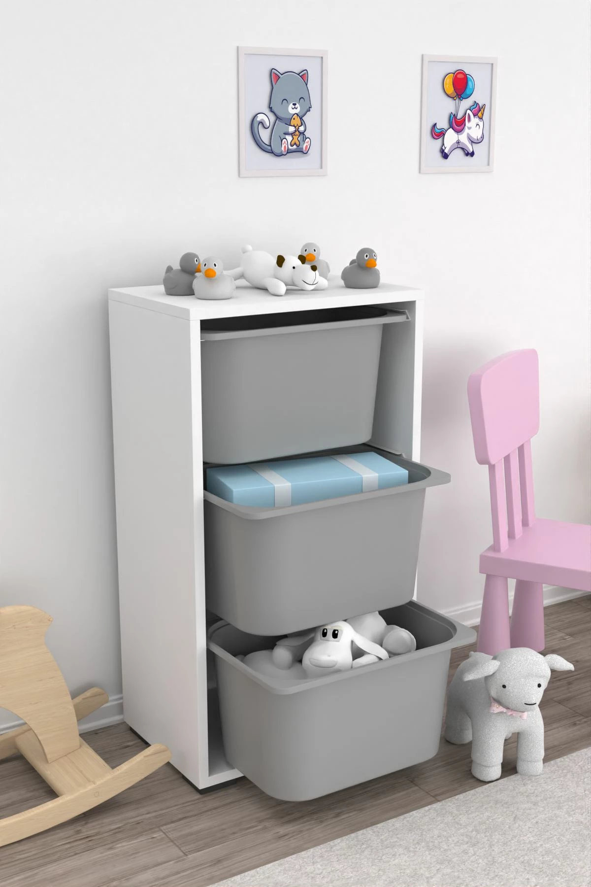 Dollap multifunksional Hanah Home, bronz 3D, i bardhë-gri