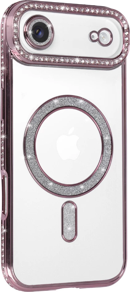 Mbështjellës silikoni ONASI MagSafe për iPhone 17 Air, transparent pink me glitter