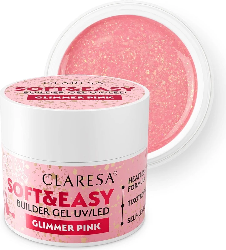 Xhel ndërtues për thonj Claresa Soft&Easy Builder Gel për femra Glimmer Pink 12g