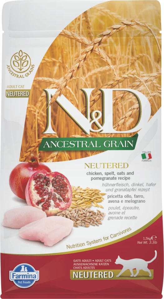 N&D Gruri Ancestral me Pulë dhe Shegë për Macet e Kastruara 1,5kg