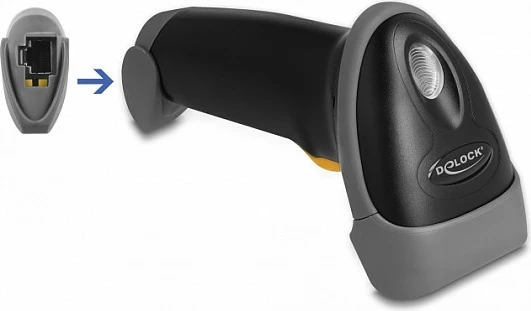 Skaner barkodi DeLOCK USB 1D Laser, kabllo 2 m, me mbajtëse, i zi