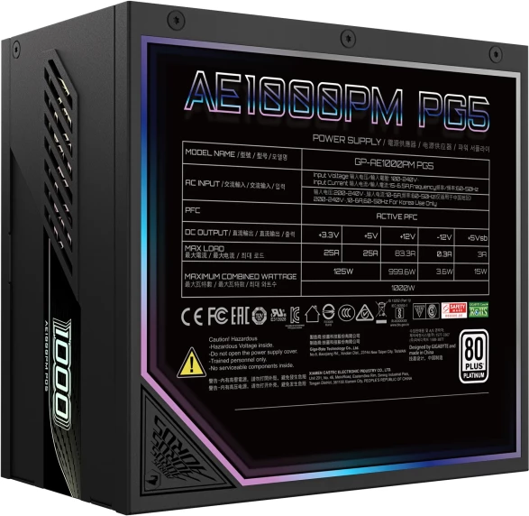 Furnizues rryme modular GIGABYTE AORUS Elite GP-AE1000PM PG5 1000W 80 PLUS Platinum, i zi