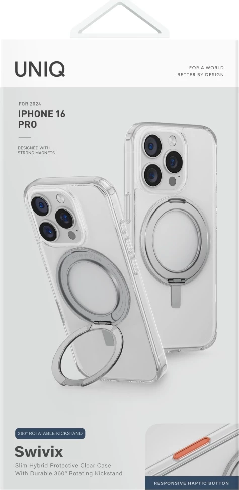 Mbështjellës UNIQ Swivix 360 me këmbë rrotulluese për iPhone 16 Pro, Transparent
