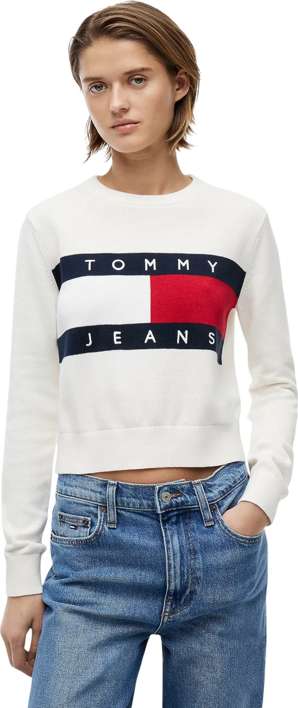 Xhemper për femra Tommy Hilfiger Jeans DW0DW22930, i bardhë [Madhësia: M]