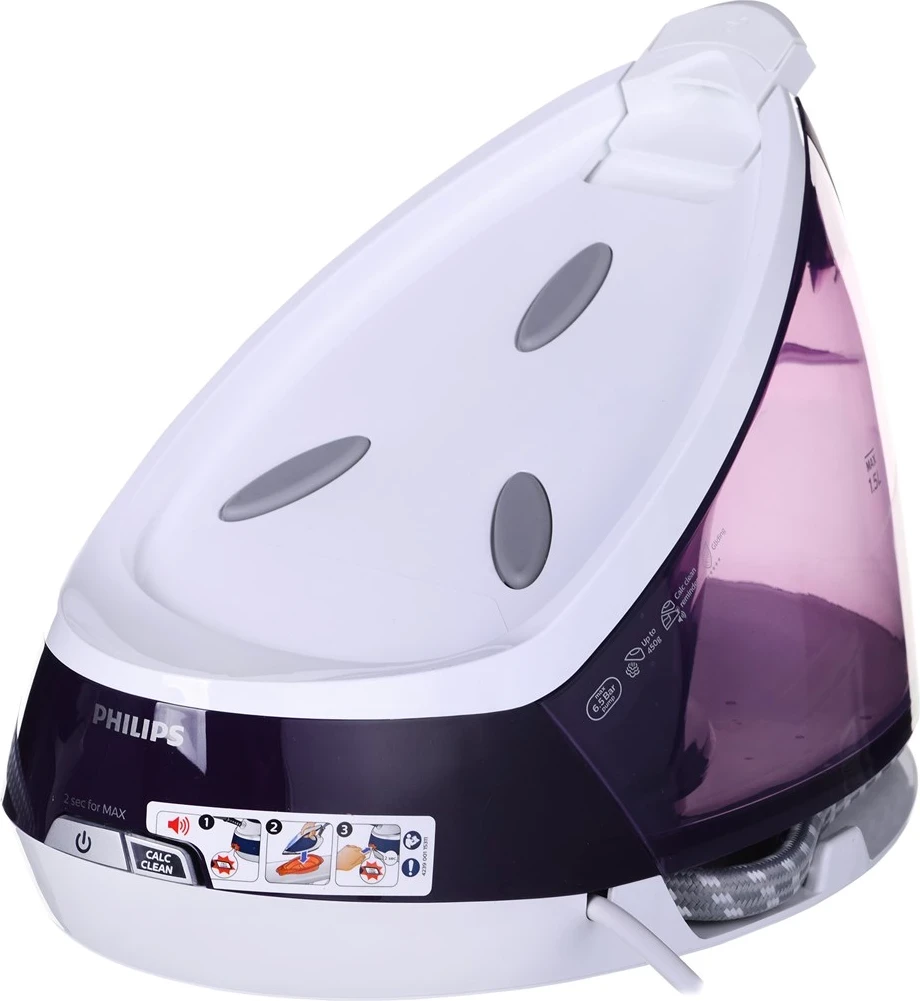 Hekur për hekurosje me mbajtëse Philips PerfectCare Compact Plus GC7933/30, 2400W, i vjollcë