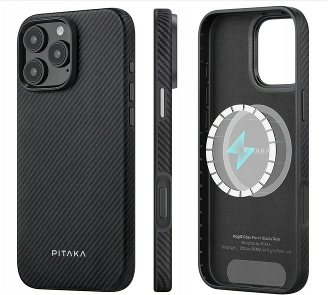 Mbështjellës PITAKA Military Grade për iPhone 16 Pro Max 6.9", MagSafe, fibër aramidi 600D, MIL-STD 810H-516.8, Black/Grey Twill, 1 copë 5