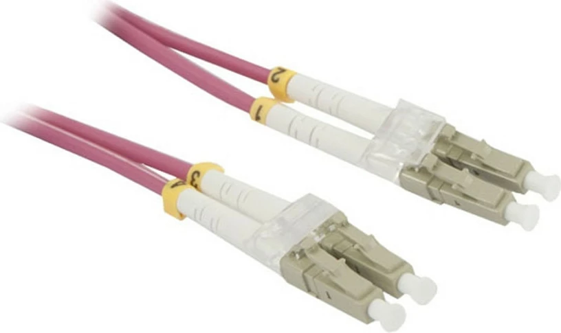 Kabllo patch fibër optike Synergy21 LWL OM4 LC-LC, 10m, 50/125µm, 2-fije, AD 3mm, rozë/vjollcë