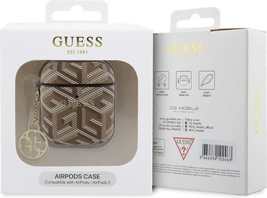 Mbështjellës Guess GCube Charm për AirPods 1/2, kafe, me varëse