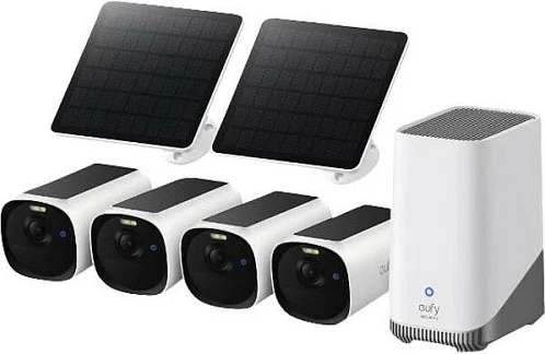 Kamerë sigurie EUFY E8144327, set Wi‑Fi outdoor, 2688x1520, IP66, me solar panel, bardhë