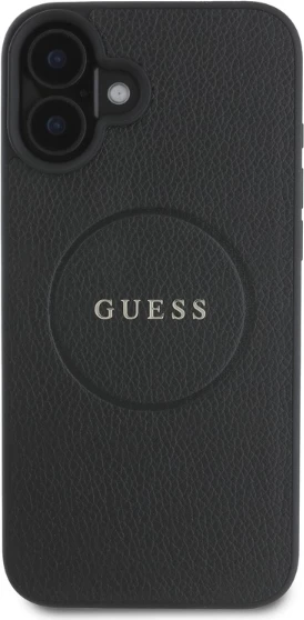 Mbështjellës Guess Grained Ring MagSafe për iPhone 16, i zi