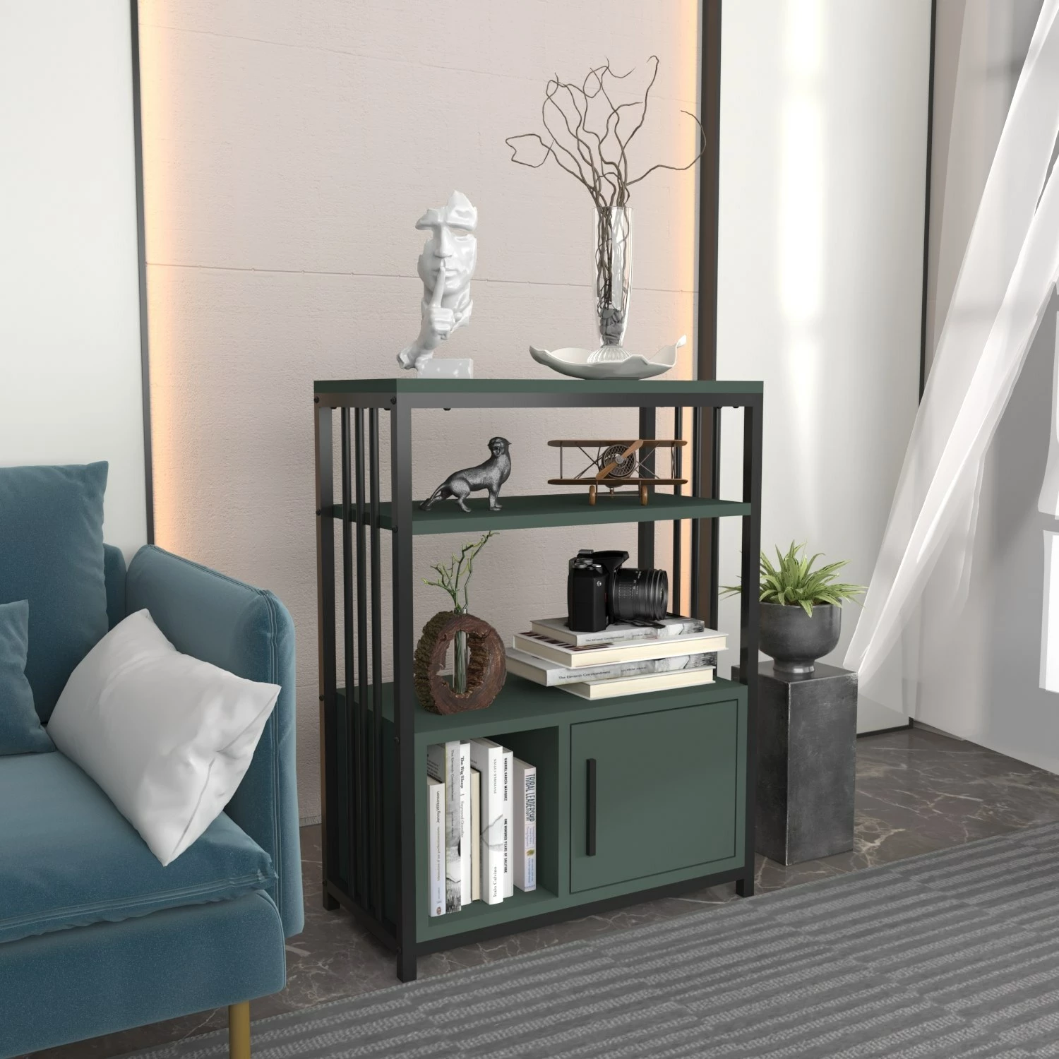 Raft librash Skye Decor, ngjyrë e gjelbër dhe e zezë