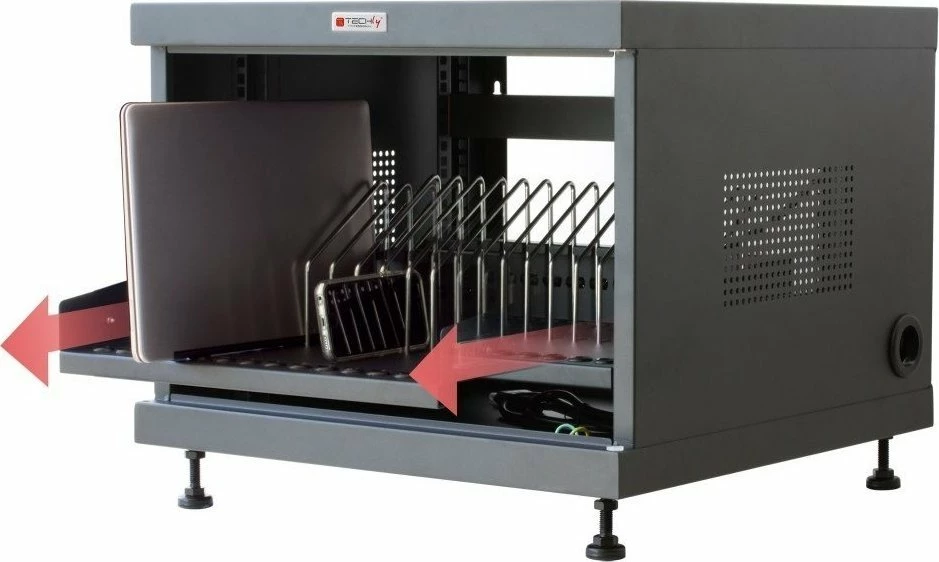 Kabinet karikimi Techly I-CABINET-14DTYDE (PN 367652), 14 slote, 16 prizë AC, i zi