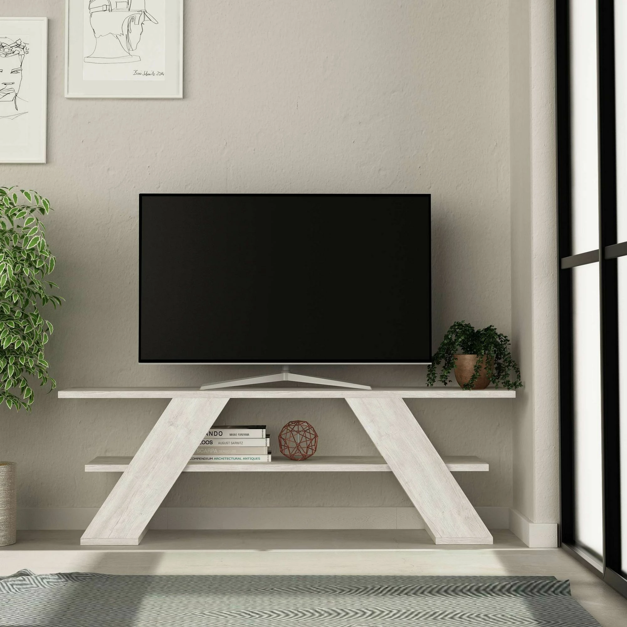 Komodë TV, Skye Decor, ngjyrë e bardhë antike, Farfalla