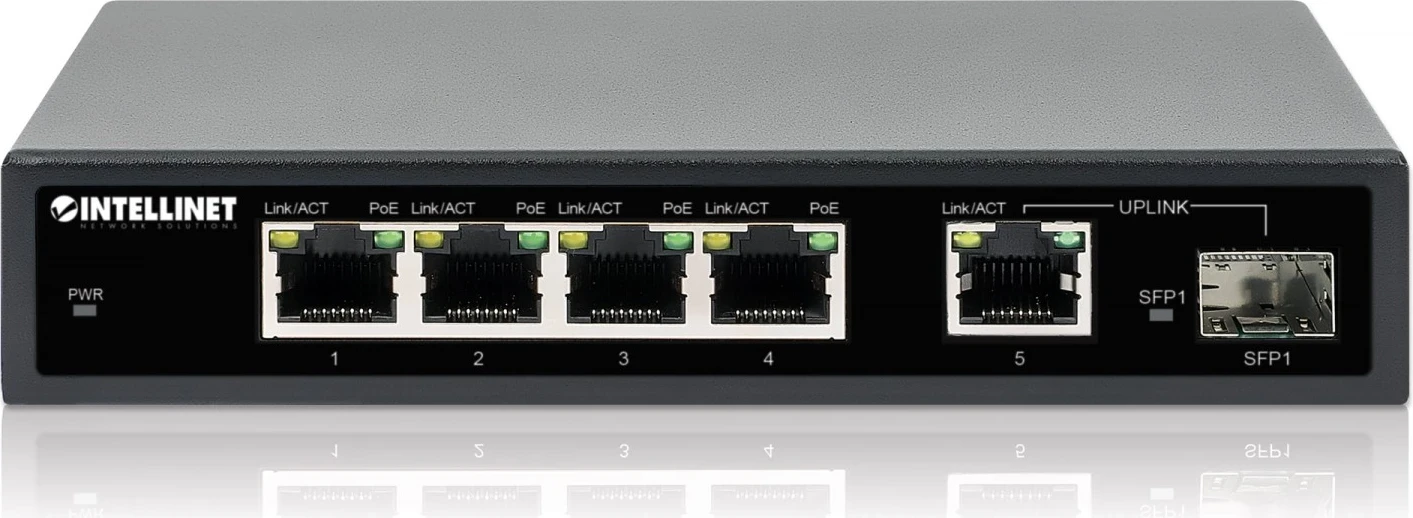 Switch Intellinet 561822 Gigabit 4x RJ45 PoE+, 1x RJ45 Uplink, 1x slot SFP