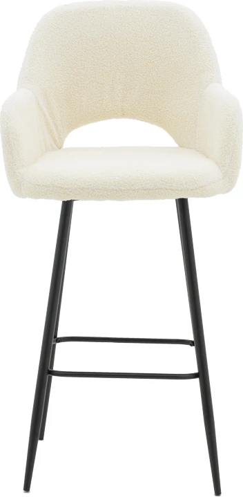 Karrige për bar Renish, pëlhurë teddy ivary, këmbë metalike të zeza, 51x57x114cm