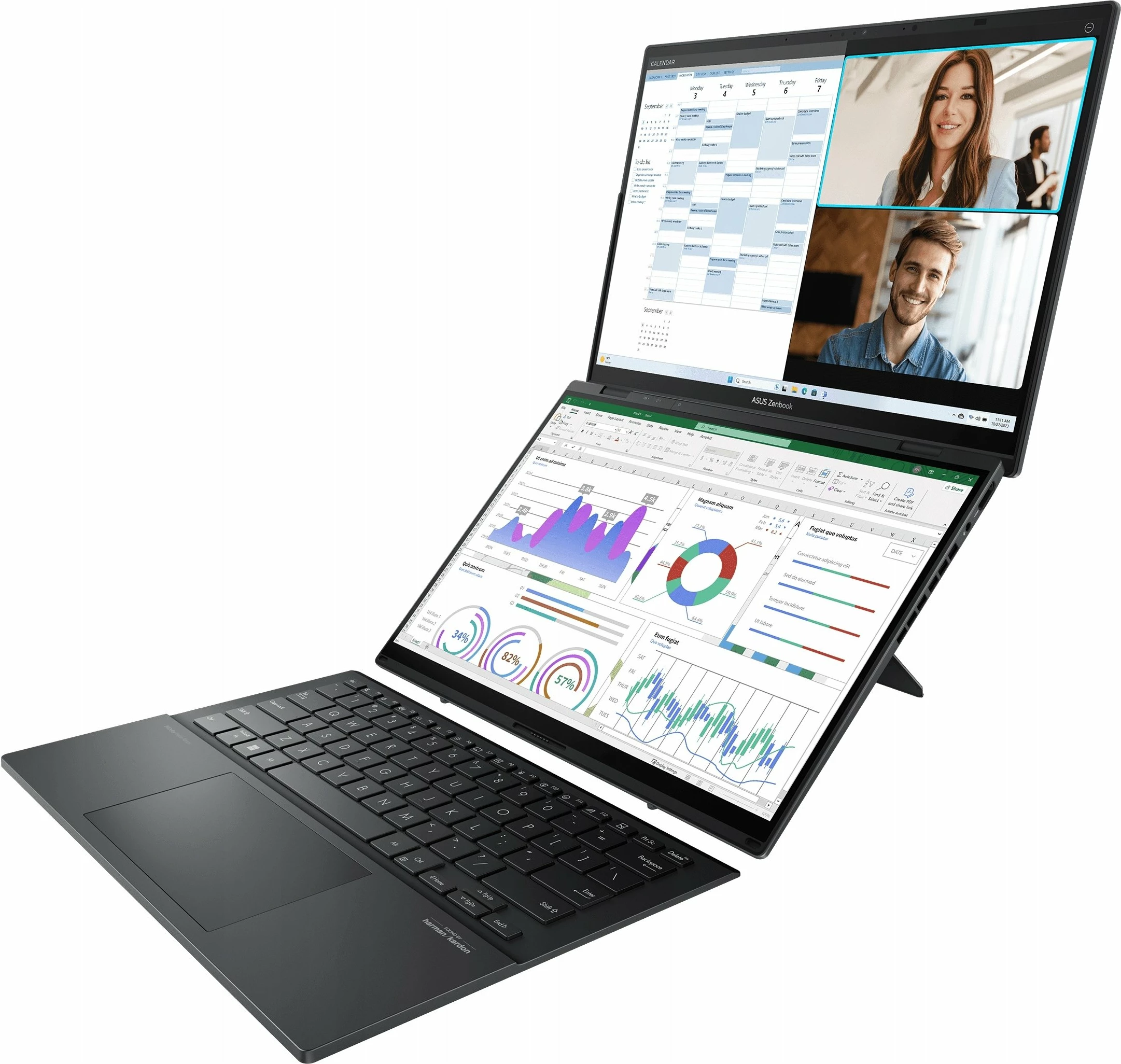 Laptop Asus Zenbook Duo OLED UX8406 (UX8406CA-QL121W), Core Ultra 7 255H, 32GB RAM, 1TB SSD, Windows 11, dual ekran 14\" OLED touch, i zi