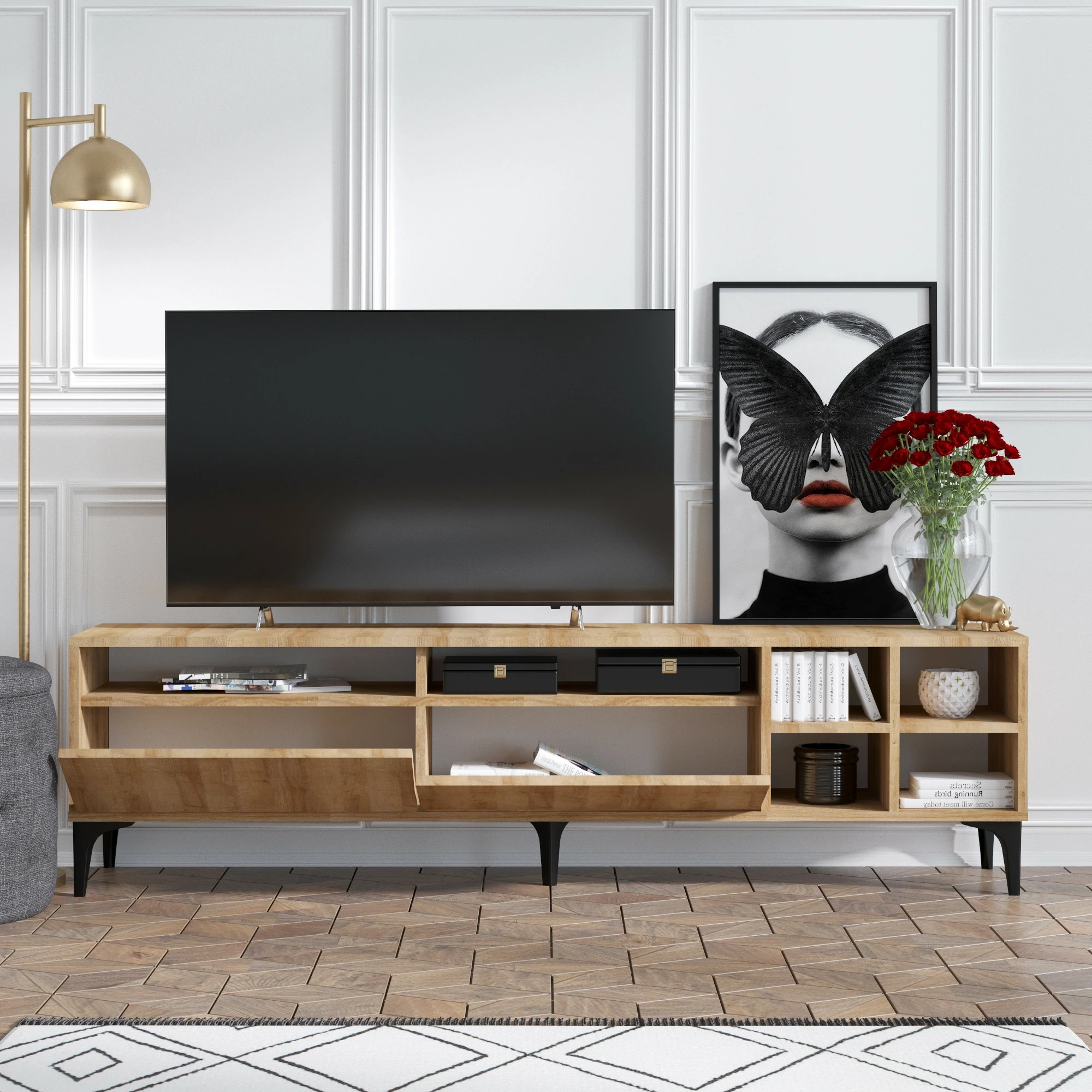 Komodë TV Hanah Home, Eva, ngjyrë lisi