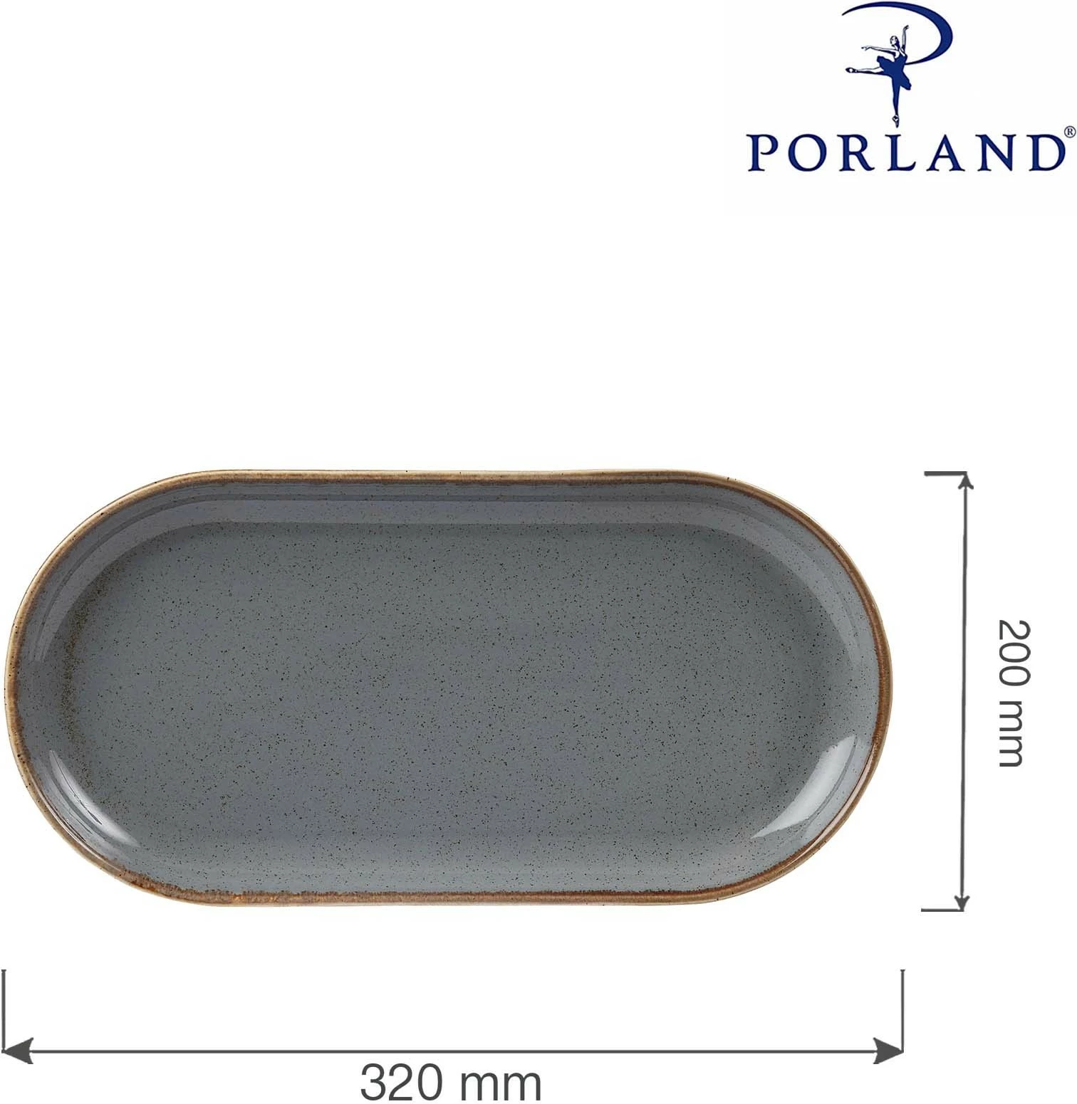 Pjatë servirjeje ovale Porland Seasons Stone 320x200 mm, gri e errët, set 6 copë