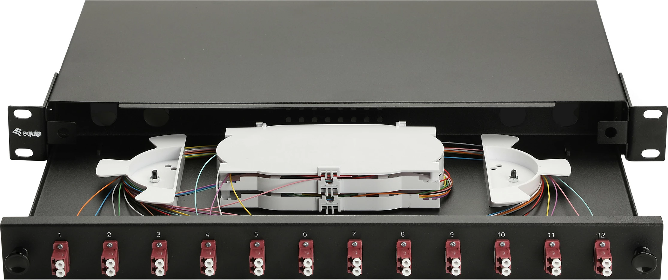 Kuti splice për fibra optike EQUIP 337204, 12-Port LC Duplex OM4, 1U, e zezë