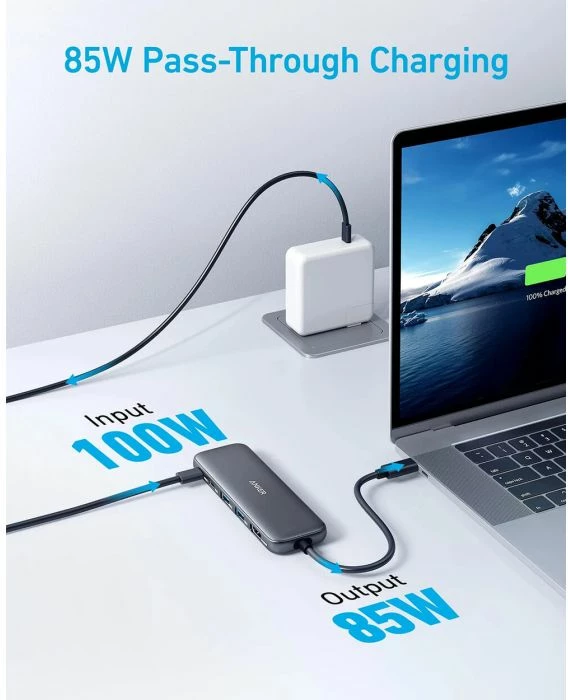 Hub USB-C Anker 332 A8355H11, 5-në-1, HDMI 4K@30Hz, PD-in 100W/85W, 5Gbps, gri e errët