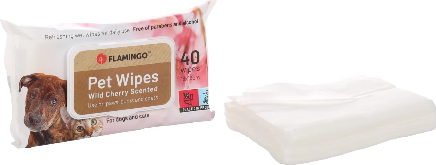 Peceta të lagura për qen dhe mace, Flamingo, 40 copë