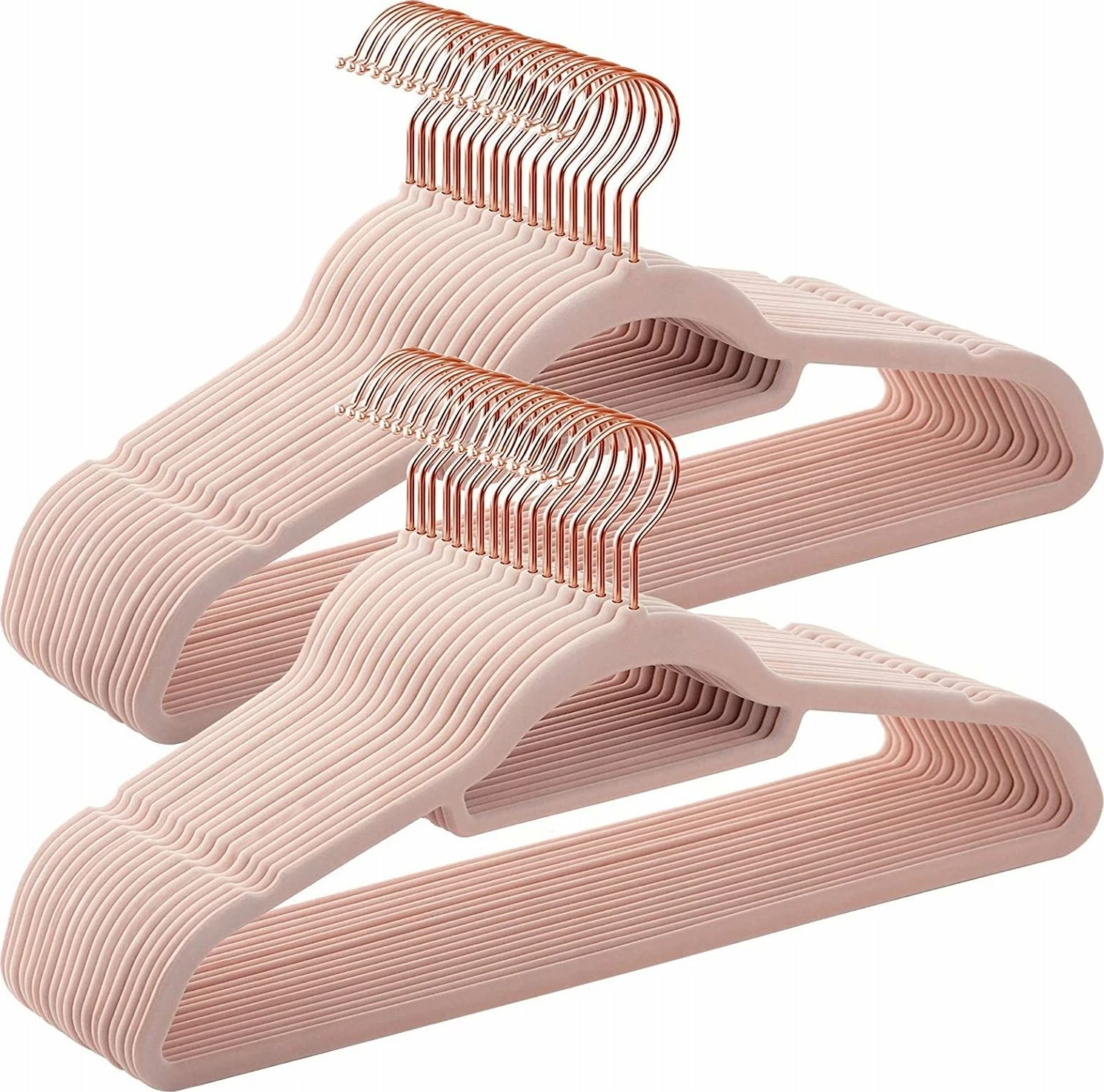 Varëse rrobash Songmics prej veluri, anti-rrëshqitëse, me shufër, grep 360°, dizajn i hollë, rozë me grep rose gold, set 50 copë