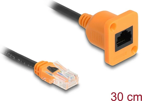 Kabllo rrjeti DeLOCK 90803 Cat5e, RJ45 mashkull-në-femër, 0.3 m, U/UTP, e zezë/portokalli