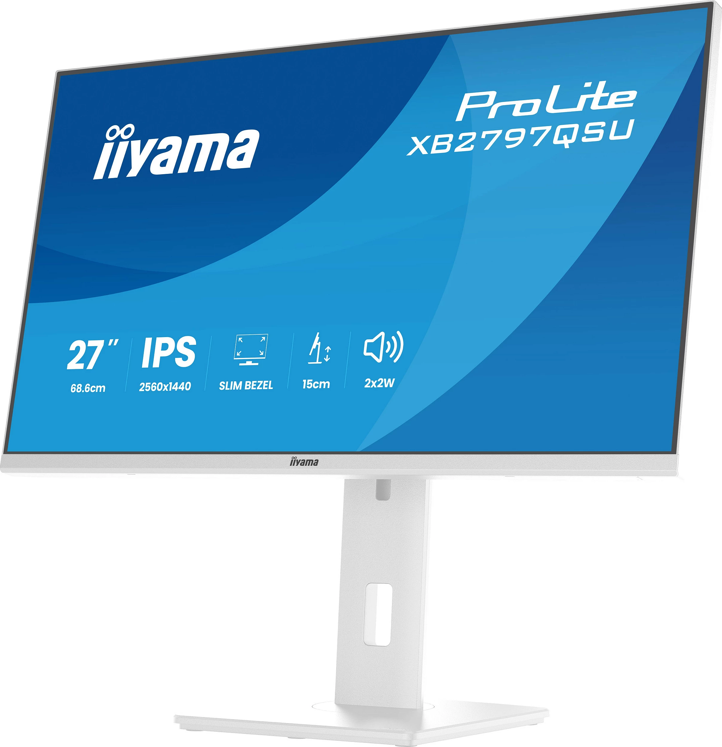 Monitor iiyama ProLite XB2797QSU-W1, 27", IPS, QHD 2560x1440, Slim Bezel, i bardhë