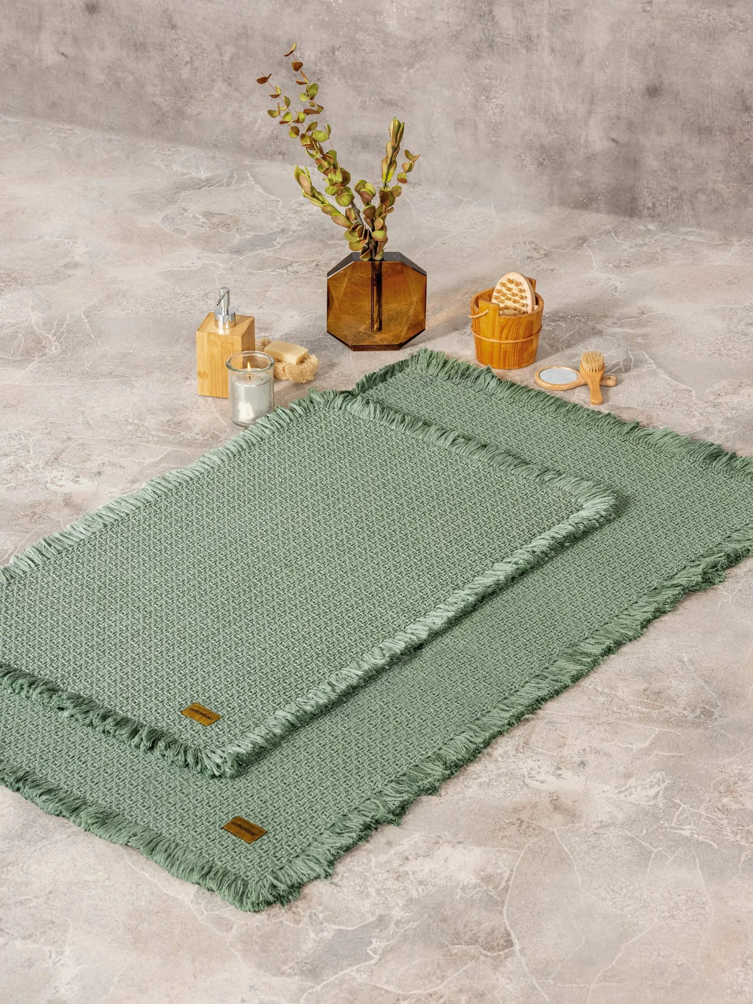 Set tapetash për banjo (2 copë), Mijölnir, qilim për banjo, ngjyrë e gjelbër